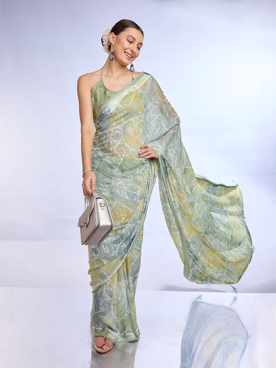Green Georgette Saree With Blouse Piece