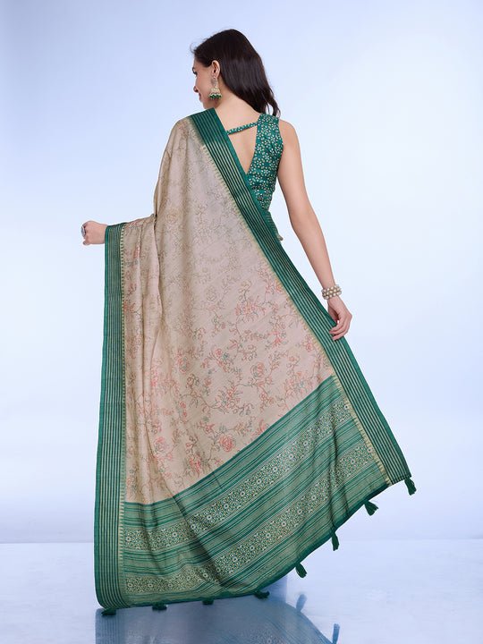 Beige Poly Silk Daily Wear Saree With Blouse Piece