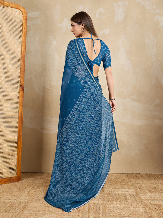 Pure Chiffon Bandhani Printed Saree With Viscose Woven Border And Blouse Piece