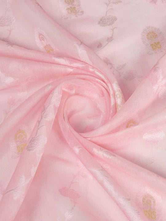 Pink Pure Cotton Lucknowi Woven Printed Saree With Tassels Saree With Blouse Piece