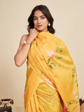Yellow Chinon Saree All Over Single Colour Printed Saree With Blouse Piece
