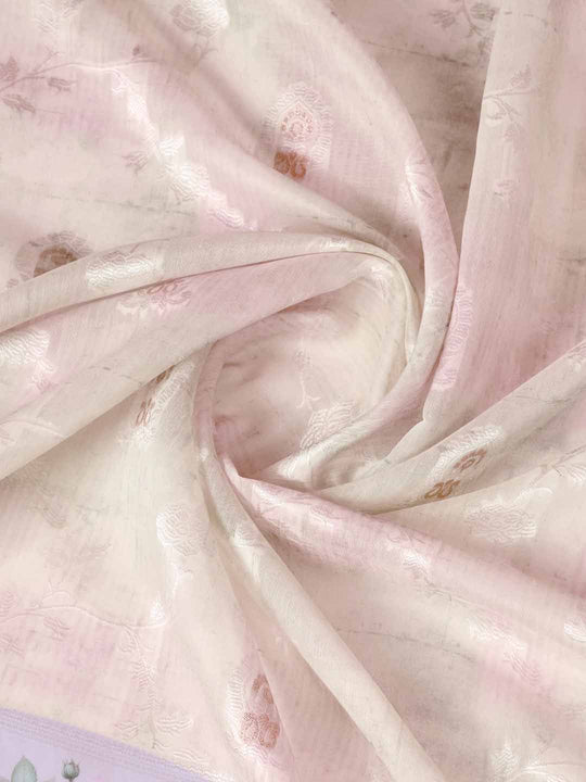 Purple Pure Cotton Lucknowi Woven Banarasi Saree With Ombre Floral Prints