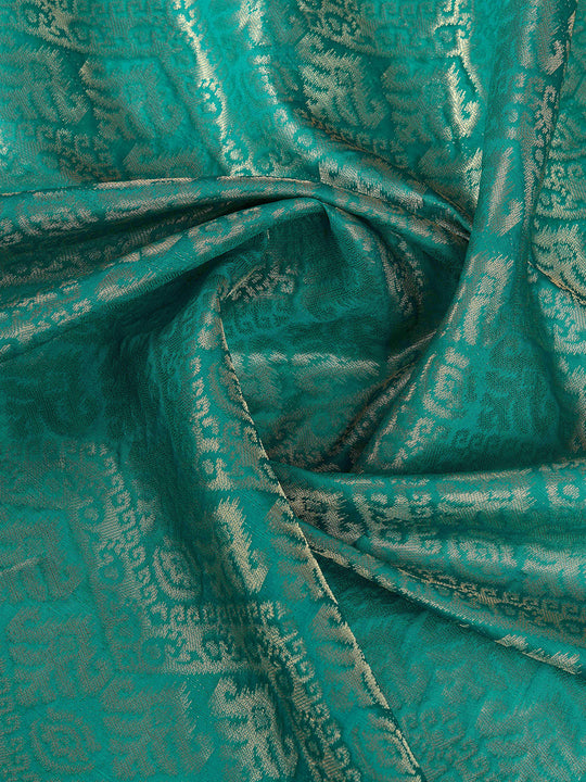 Seagreen Ikkat Woven Kajeevaram Silk Rich Pallu With Blouse Piece