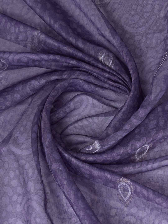 Purple Cotton Banarasi Printed Saree With Thread Embroidery Scalloping  Saree With Blouse Piece