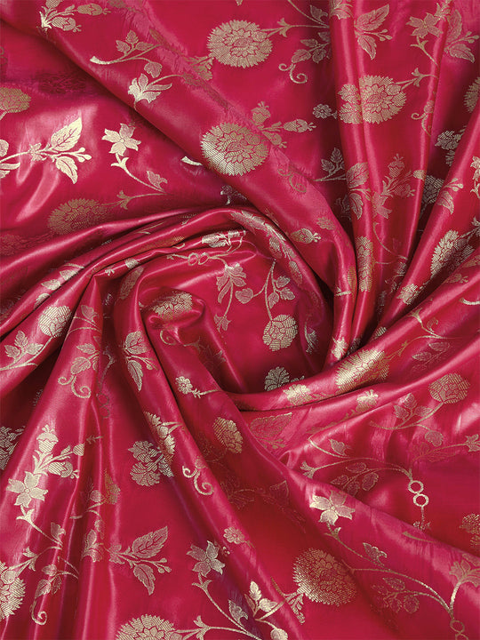 Red Pure Satin Banarasi Saree With Tassels Saree With Blouse Piece