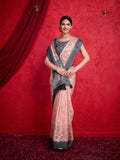 Peach Pure Tussar Viscose Border Paisley Digital Printed With Blouse Piece