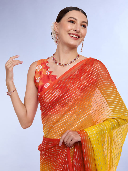 Yellow & Orange Weightless Saree With Blouse Piece
