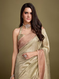 Gold Silk Blend Saree With Blouse Piece