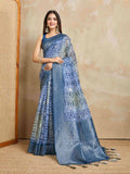 Indigoblue Pure Cotton Tie And Dye Printed Banarasi Rich Pallu Saree With Zari Tassels Saree With Blouse Piece