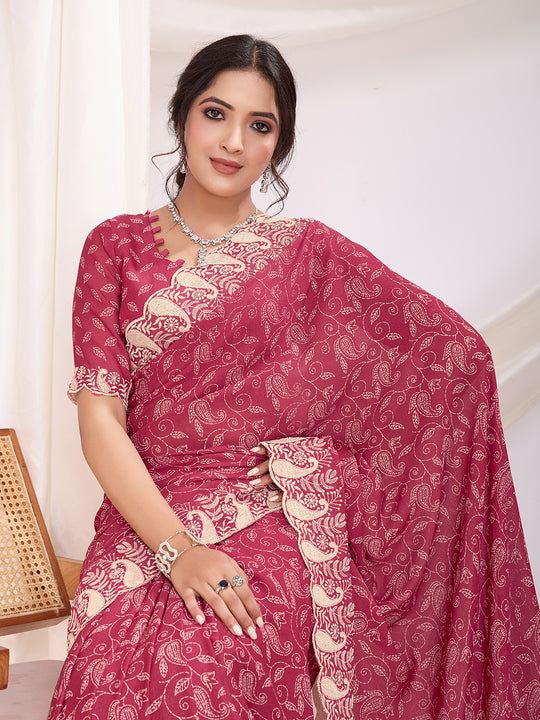 Rani Poly Georgette Festive Wear Saree With Blouse Piece