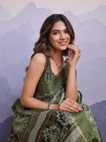 Mehndi Poly Silk Festival Saree With Blouse Piece