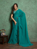 Poly Chiffon Dyed Saree With Heavy Embroidered Blouse Piece