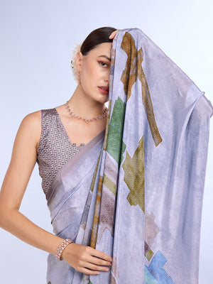 Lavender Satin Saree With Blouse Piece