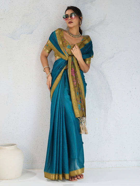 Pure Chiffon Digital Printed Woven Saree With Woven Border And Fancy Tassels