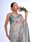 Off White Linen Blend Saree With Blouse Piece