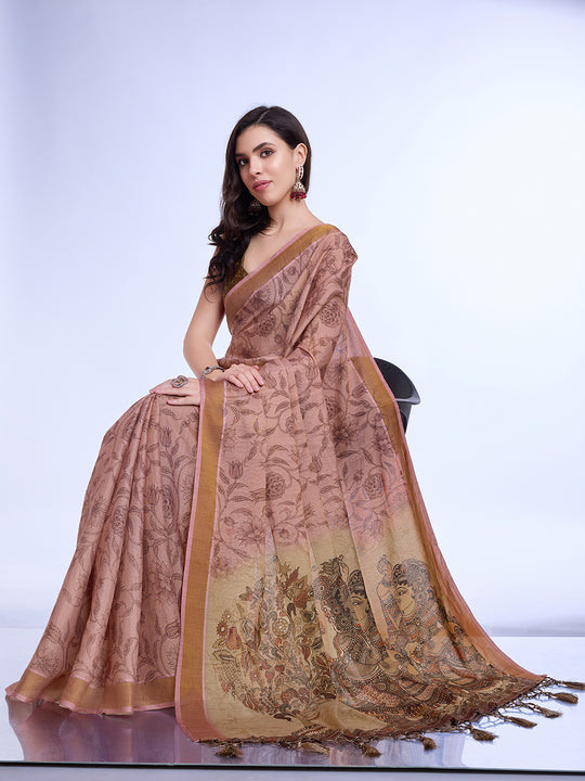 Rust Poly Silk Festival Saree With Blouse Piece