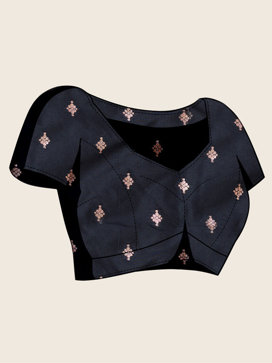 Black Pure Jacquard Fabrics With Sona Chandi Pure Zari Work Saree With Blouse Piece