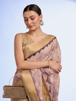 Cream Cotton Blend Saree With Blouse Piece