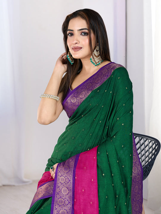 Pure Silk Woven Zari Saree With Jacquard Border And Blouse Piece