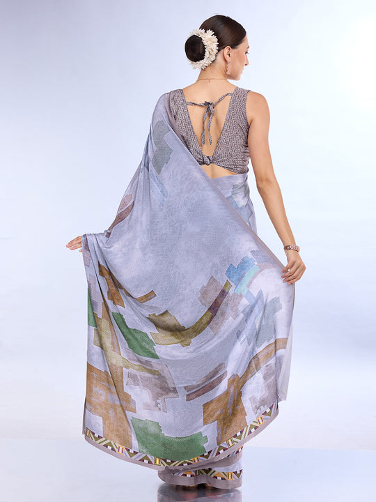 Lavender Satin Saree With Blouse Piece