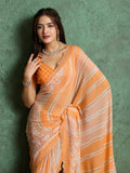 Poly Chiffon Leheriya Printed Saree With A Floral Touch And Swaroski Work With Scalloping