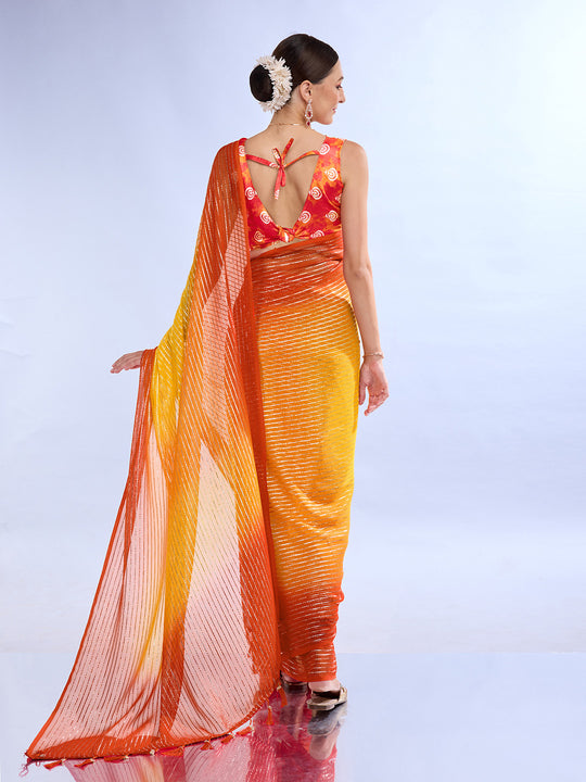 Yellow & Orange Weightless Saree With Blouse Piece