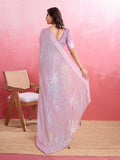 Purple Silk Georgette Festive Wear Saree With Blouse Piece
