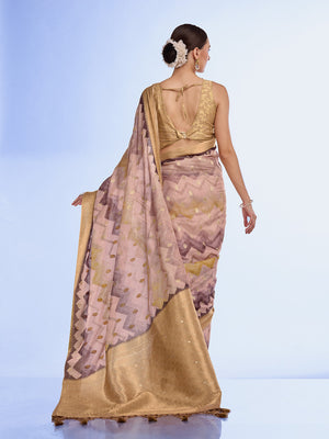 Cream Cotton Blend Saree With Blouse Piece