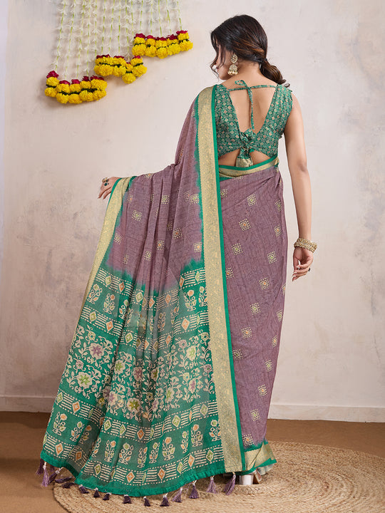 Light Magenta Poly Crepe Festive Wear Saree With Blouse Piece