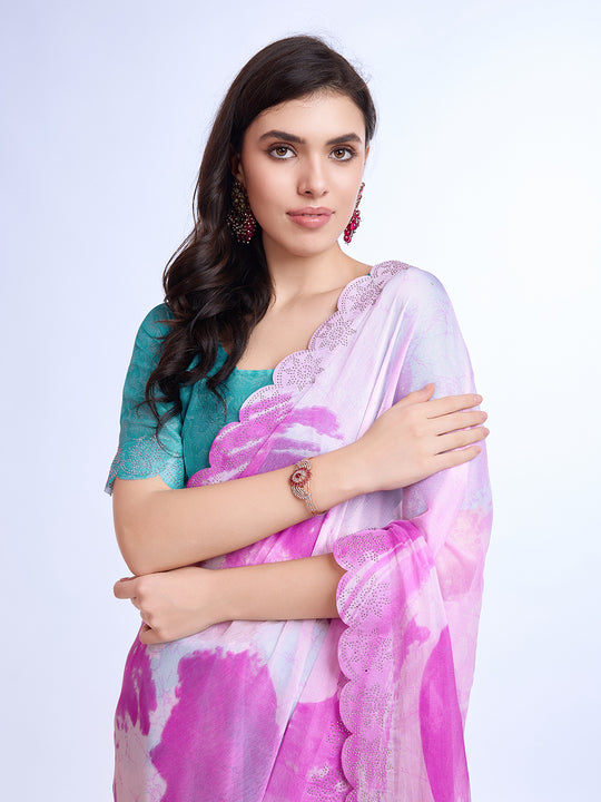 Pink Poly Chiffon Festival Saree With Blouse Piece