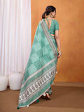 Seagreen Pure Tussar Silk Ajrakh Block Printed With Blouse Piece
