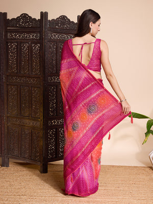 Pink Weightless Poly Chiffon Saree With Blouse Piece