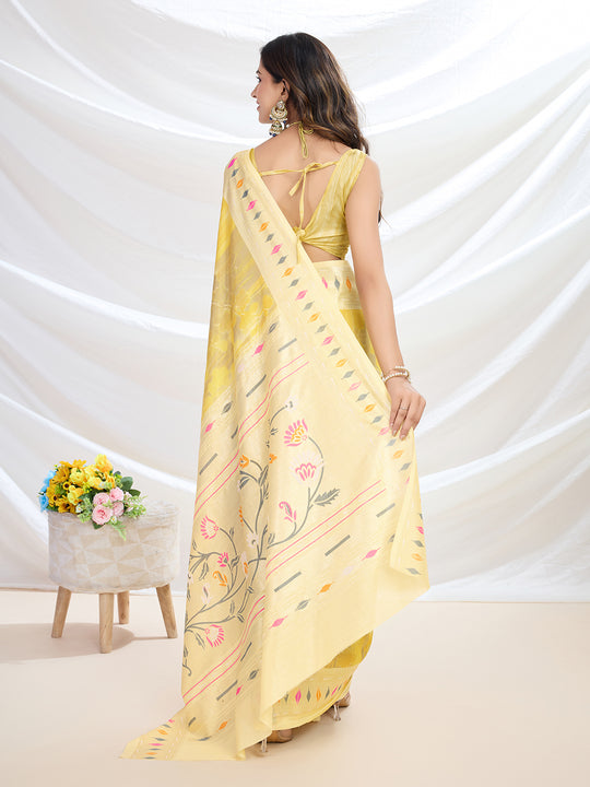 Yellow Handloom Silk Festive Wear Saree With Blouse Piece