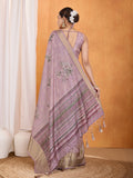 Peach Silk Blend Saree With Blouse Piece