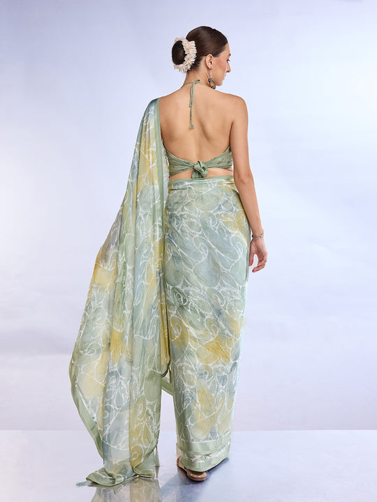 Green Georgette Saree With Blouse Piece