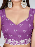 Poly Georgette Geometric Print Saree With Embroidery And Scaloping Work With Unstitched Blouse Piece