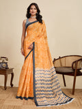 Yellow Linen Saree With Jari Border All Over Single Colour Printed Saree With Blouse Piece