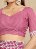 Poly Georgette Geometric Printed Saree With Embroidered Border And Blouse Piece