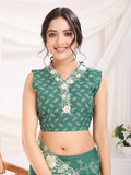 Sea Green Poly Georgette Festive Wear Saree With Blouse Piece