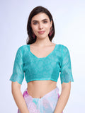 Pink Poly Chiffon Festival Saree With Blouse Piece