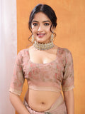 Peach Poly Crepe Party Wear Saree With Blouse Piece