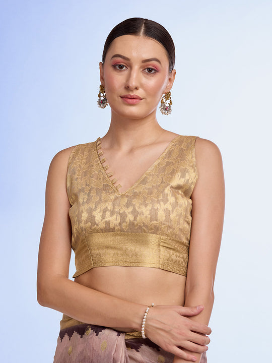 Cream Cotton Blend Saree With Blouse Piece