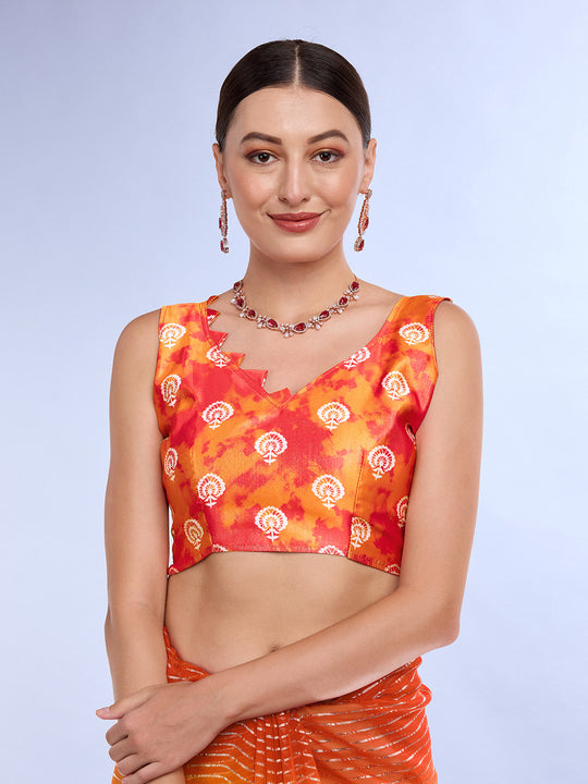 Yellow & Orange Weightless Saree With Blouse Piece