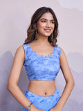 Blue Poly Chiffon Saree With Blouse Piece