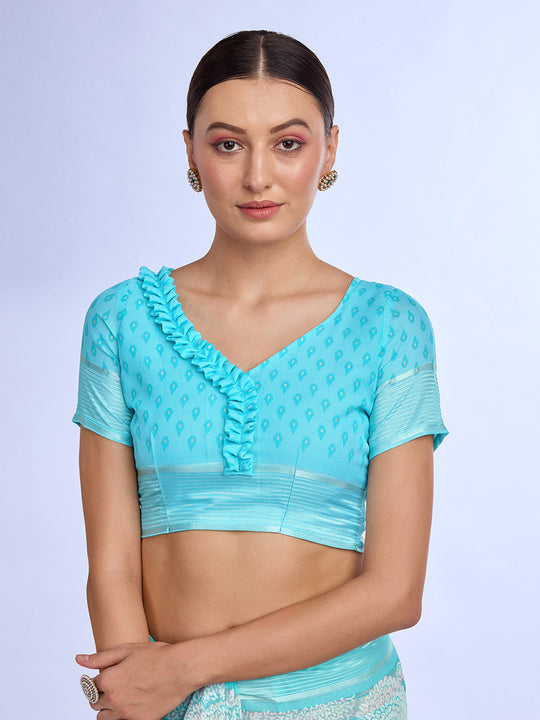 Blue Georgette Saree With Blouse Piece
