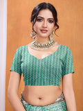 Seagreen Pure Tussar Silk Ajrakh Block Printed With Blouse Piece