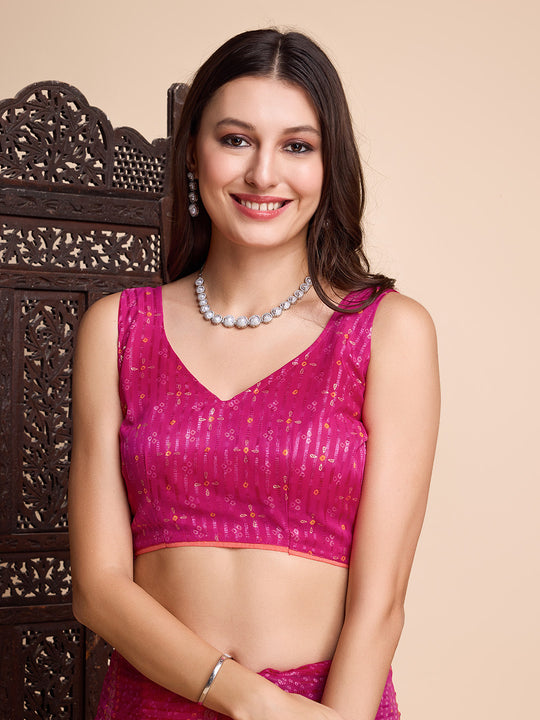Pink Weightless Poly Chiffon Saree With Blouse Piece