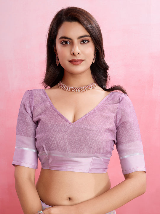 Purple Silk Georgette Festive Wear Saree With Blouse Piece