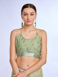 Green Georgette Saree With Blouse Piece