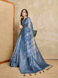 Indigoblue Pure Cotton Tie And Dye Printed Banarasi Rich Pallu Saree With Zari Tassels Saree With Blouse Piece
